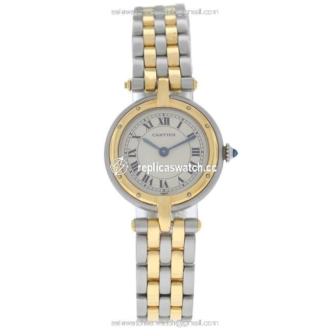 Cartier Yellow Gold Silver Ladies Panthere Vendome 1057920 Two Row Steel Watch Cartier Yellow Gold Silver Ladies Panthere Vendome 1057920 Two Row Steel Watch