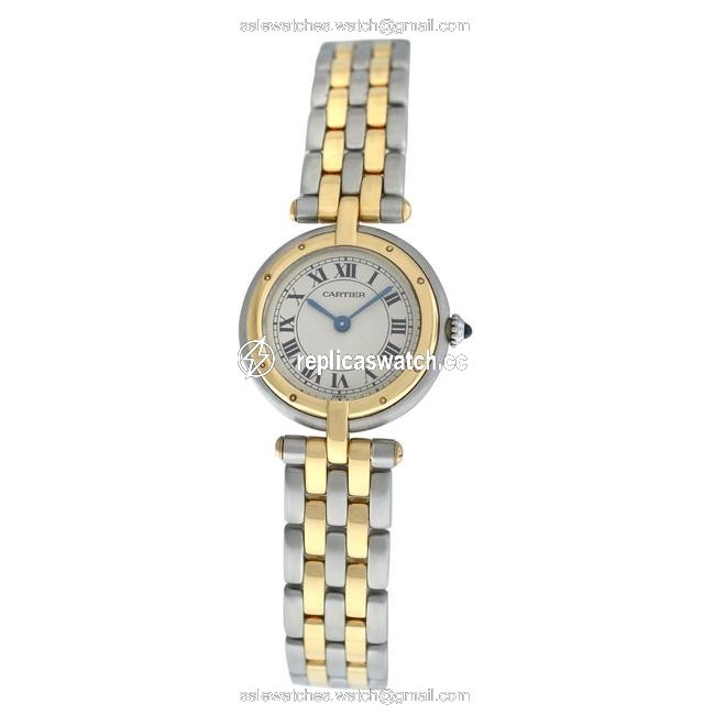 Cartier Yellow Gold Silver Ladies Panthere Vendome 166920 Two Row Steel Quartz 24mm Watch Cartier Yellow Gold Silver Ladies Panthere Vendome 166920 Two Row Steel Quartz 24mm Watch