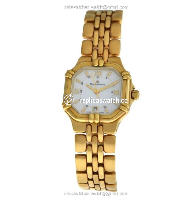 Maurice Lacroix Gold Ladies 75568 Electroplated Steel Quartz 25mm Date Wat Watch Maurice Lacroix Gold Ladies 75568 Electroplated Steel Quartz 25mm Date Wat Watch