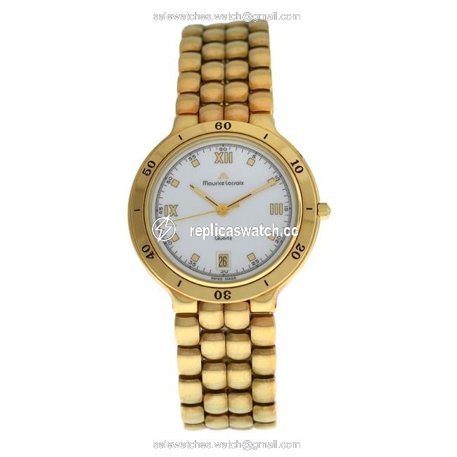 Maurice Lacroix Yellow Gold 95995 Electroplated Steel Quartz 35mm Date Watch Maurice Lacroix Yellow Gold 95995 Electroplated Steel Quartz 35mm Date Watch