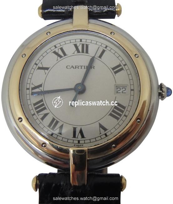 Cartier 18k and Steel Ladies 30mm Mid Size Date Santos Ronde Panthere Watch Cartier 18k and Steel Ladies 30mm Mid Size Date Santos Ronde Panthere Watch