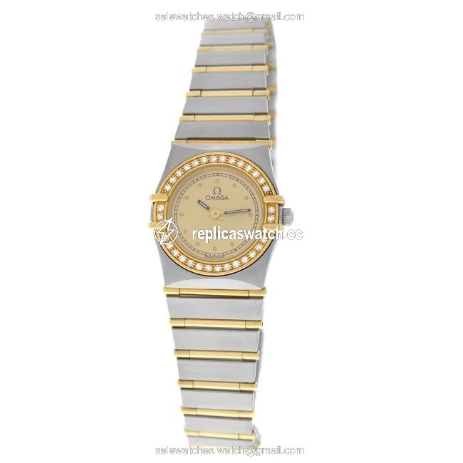 Omega Stainless Steel Solid Gold Ladies Constellation 895.1080.1 Full Bar 22mm Diamond Quart Watch Omega Stainless Steel Solid Gold Ladies Constellation 895.1080.1 Full Bar 22mm Diamond Quart Watch