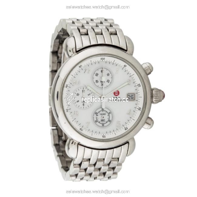 Michele Stainless Steel and Pink Csx Chronograph Mother Of Pearl Watch Michele Stainless Steel and Pink Csx Chronograph Mother Of Pearl Watch