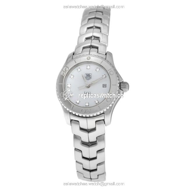 TAG Heuer Silver Lady Link Wjf1319-0 Steel Mop Diamond Date 200m Quartz 27mm Watch TAG Heuer Silver Lady Link Wjf1319-0 Steel Mop Diamond Date 200m Quartz 27mm Watch