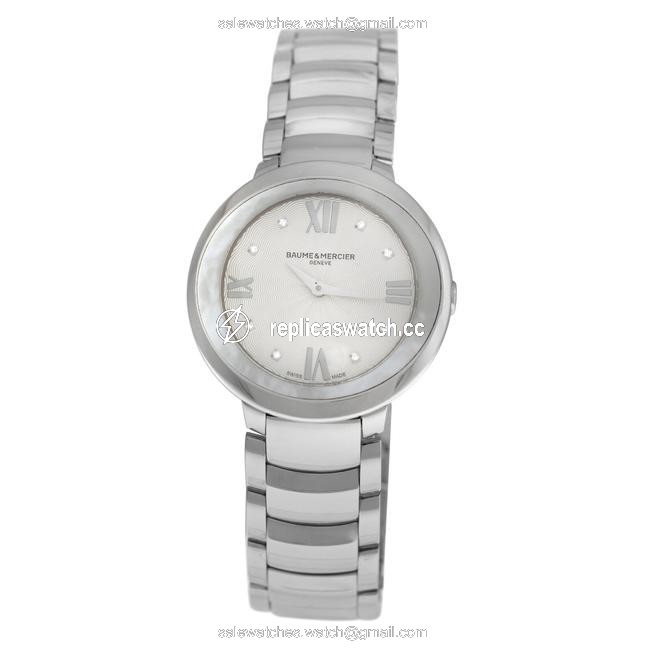 Baume & Mercier Silver Ladies Promesse 10158 Steel Mop Diamond Quartz 34mm Watch Baume & Mercier Silver Ladies Promesse 10158 Steel Mop Diamond Quartz 34mm Watch