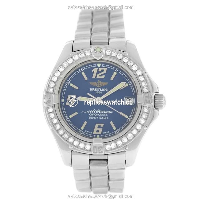 Breitling Silver Ladies Colt Ocean A57350 Steel Diamond Date Quartz 34mm Watch Breitling Silver Ladies Colt Ocean A57350 Steel Diamond Date Quartz 34mm Watch