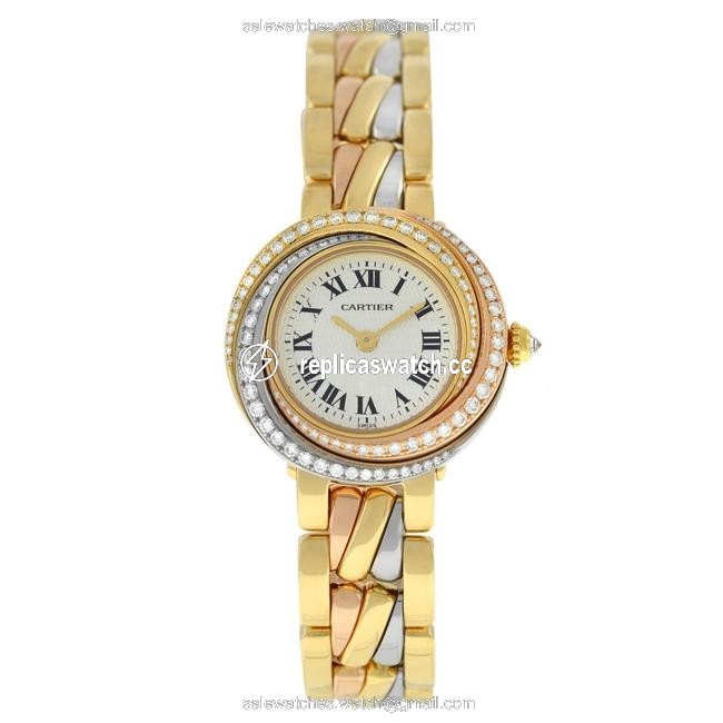 Cartier Yellow Gold Ladies Trinity 2357 18k Rose White Diamond Quartz Watch Cartier Yellow Gold Ladies Trinity 2357 18k Rose White Diamond Quartz Watch