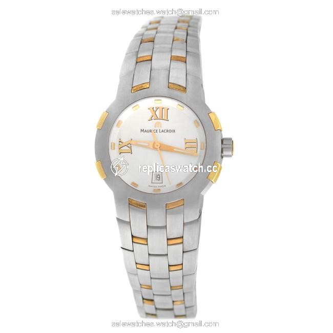Maurice Lacroix Silver Gold Ladies Milestone Ms1013-ps103-110 Steel Quartz Watch Maurice Lacroix Silver Gold Ladies Milestone Ms1013-ps103-110 Steel Quartz Watch