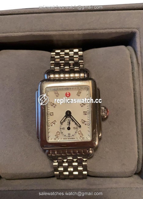 Michele Silver Deco Mid Stainless Diamond Dial Watch Michele Silver Deco Mid Stainless Diamond Dial Watch
