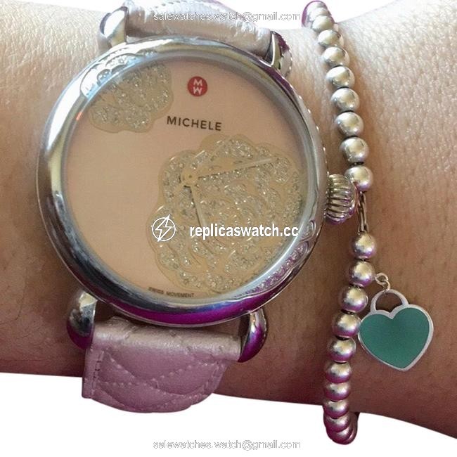 Michele Pink Csx Jardin Diamond Dial Quilted Watchband Limited Edition Watch Michele Pink Csx Jardin Diamond Dial Quilted Watchband Limited Edition Watch