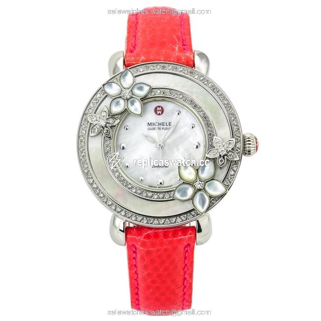 Michele Silver Pink Cloette Fleur Limited Edition Stainless Steel Womens Watch Michele Silver Pink Cloette Fleur Limited Edition Stainless Steel Womens Watch