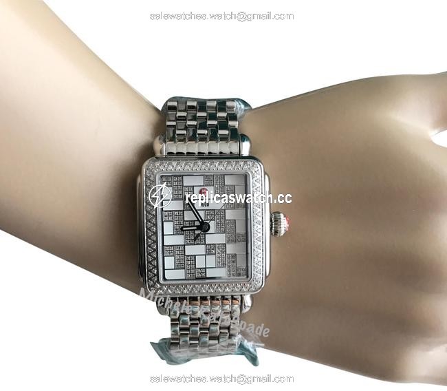 Michele Silver/ White " Trunk Show " Deco Diamond Square Pattern Mw06t01a1999 Watch Michele Silver/ White " Trunk Show " Deco Diamond Square Pattern Mw06t01a1999 Watch