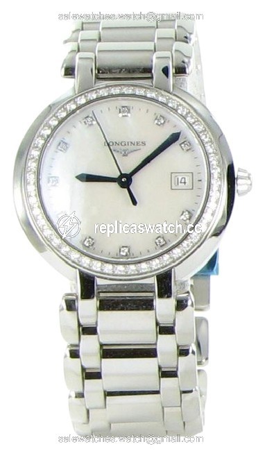 Longines Silver Primaluna L81120876 Diamond Bezel Mop Dial Date 30mm Watch Longines Silver Primaluna L81120876 Diamond Bezel Mop Dial Date 30mm Watch