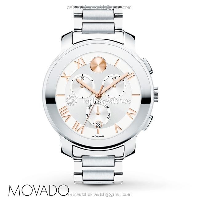 Movado Two Tone Silver Rose Gold Stainless Bracelet Chronograph Bold 3600205 Swiss Watch Movado Two Tone Silver Rose Gold Stainless Bracelet Chronograph Bold 3600205 Swiss Watch