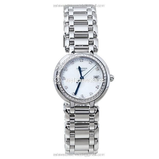 Longines Mother Of Pearl Stainless Steel Diamonds Primaluna L8.112.0 Womens Wristwatch 30 Mm Watch Longines Mother Of Pearl Stainless Steel Diamonds Primaluna L8.112.0 Womens Wristwatch 30 Mm Watch