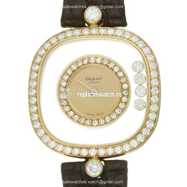 Chopard Champagne Diamonds 18k Yellow Gold Happy Diamonds 4959 Womens Wristwatch 25 Mm Watch Chopard Champagne Diamonds 18k Yellow Gold Happy Diamonds 4959 Womens Wristwatch 25 Mm Watch