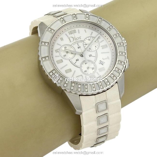 Dior 21093 Christian Stainless Steel White Rubber Diamond Bezel Watch Dior 21093 Christian Stainless Steel White Rubber Diamond Bezel Watch