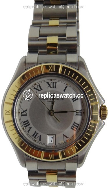 Baume & Mercier Yellow Gold and Silver Roman Mens 18k Gold/Steel White Dial Quartz Watch Baume & Mercier Yellow Gold and Silver Roman Mens 18k Gold/Steel White Dial Quartz Watch