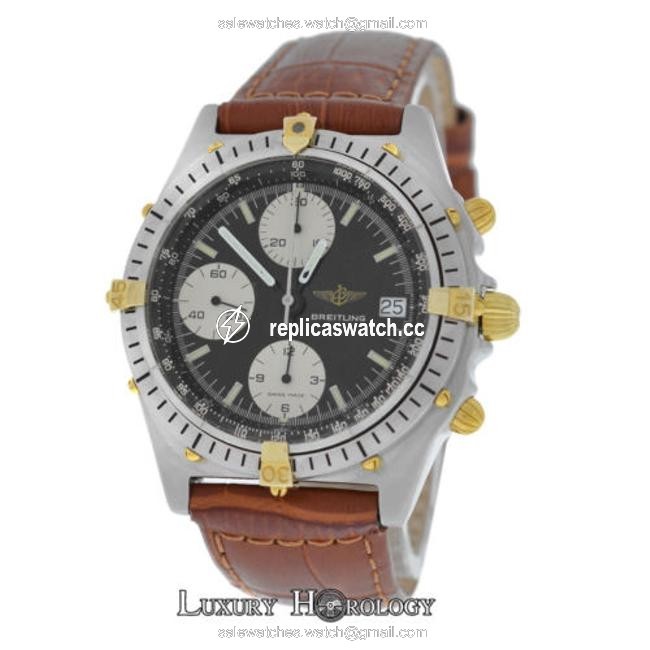 Breitling Mens Chronomat 81.950 Stainless Steel Gold Chrono Watch Breitling Mens Chronomat 81.950 Stainless Steel Gold Chrono Watch