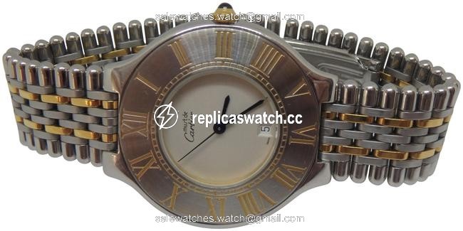Cartier Ivory with Blue Steel Hands W Midsize Must De 21c 18kgp & St.steel Quartz W/Bracelet Watch Cartier Ivory with Blue Steel Hands W Midsize Must De 21c 18kgp & St.steel Quartz W/Bracelet Watch