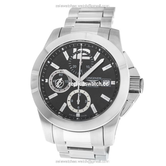 Longines Silver Mens Conquest L3.662.4 Steel Chronogarph 41mm Watch Longines Silver Mens Conquest L3.662.4 Steel Chronogarph 41mm Watch