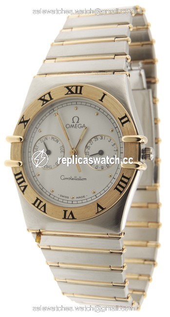 Omega White Mens Constellation Full Bars 18k Yg & Ss Day/Date 33mm Watch Omega White Mens Constellation Full Bars 18k Yg & Ss Day/Date 33mm Watch