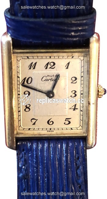 Cartier Gold Silver Blue. Tank Le Must Plated Sterling Large Model Watch Cartier Gold Silver Blue. Tank Le Must Plated Sterling Large Model Watch