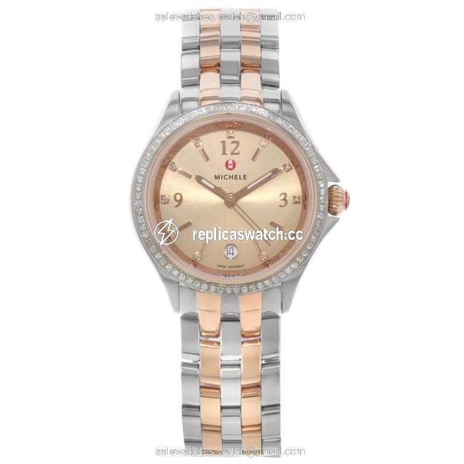 Michele Pink Belmore 0.34 Cttw Diamonds Two-tone Steel Quartz (19218) Watch Michele Pink Belmore 0.34 Cttw Diamonds Two-tone Steel Quartz (19218) Watch