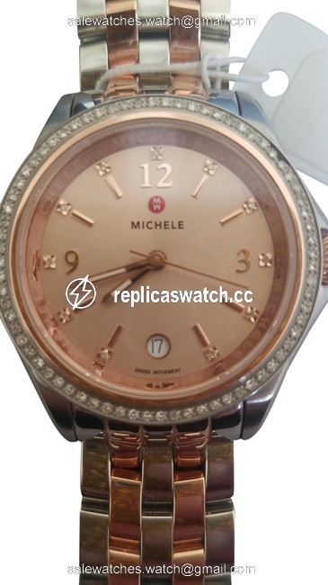 Michele Diamond Rose Gold & Silver Belmore Two Tone Gold/ Dial Watch Michele Diamond Rose Gold & Silver Belmore Two Tone Gold/ Dial Watch