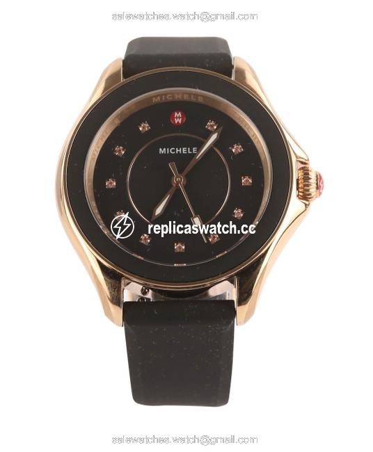 Michele Black Silicone Rose Gold-tone Cape Topaz Watch Michele Black Silicone Rose Gold-tone Cape Topaz Watch