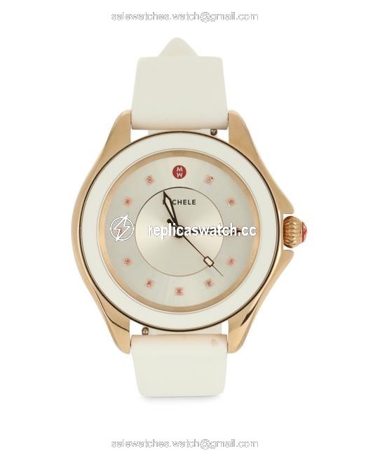 Michele White Cape Sunray Dial Silicone Watch Michele White Cape Sunray Dial Silicone Watch