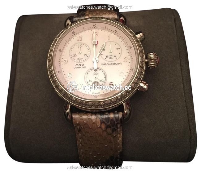 Michele Silver Csx 36 Ladies Diamond Gt Python Leather Chrono Quartz Watch Michele Silver Csx 36 Ladies Diamond Gt Python Leather Chrono Quartz Watch