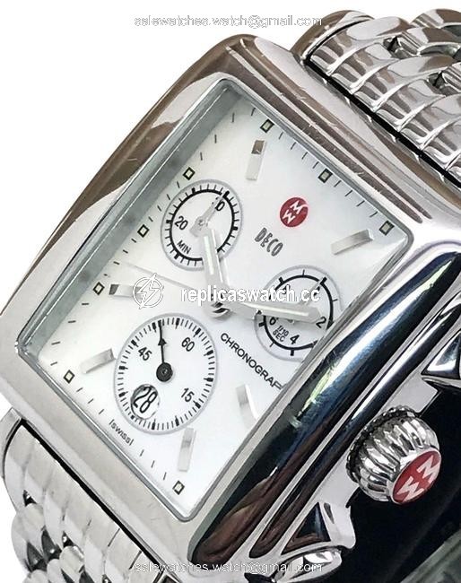 Michele Silver Deco Chronograph Swiss Quartz Mother Of Pearl Dial S\s Watch Michele Silver Deco Chronograph Swiss Quartz Mother Of Pearl Dial S\s Watch