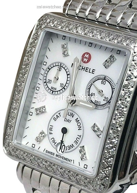 Michele Silver Deco Ladies Chronograph Mop 0.66ctw Diamond Mw06p01a1046 Watch Michele Silver Deco Ladies Chronograph Mop 0.66ctw Diamond Mw06p01a1046 Watch