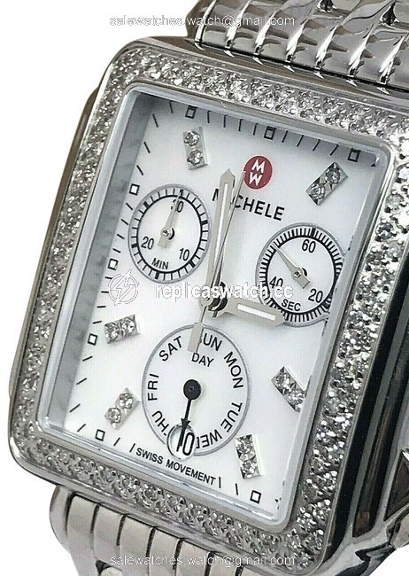 Michele Silver Deco Ladies Chronograph Mop 0.66ctw Diamond Mw06p01a1046 Watch Michele Silver Deco Ladies Chronograph Mop 0.66ctw Diamond Mw06p01a1046 Watch