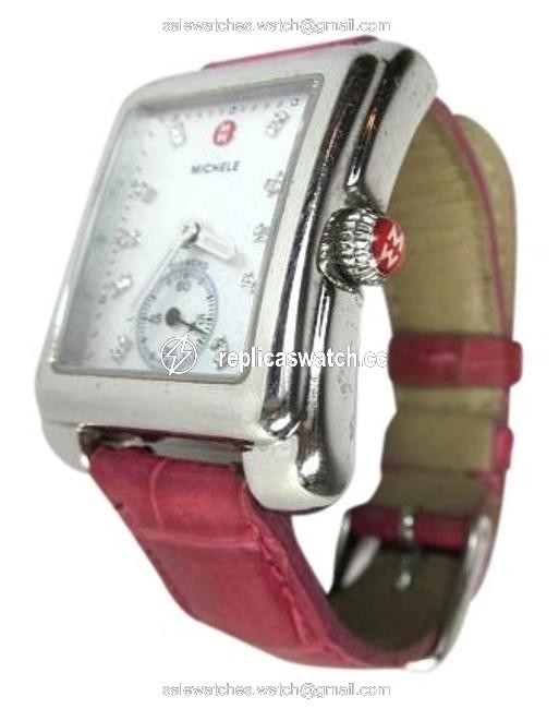 Michele Pink Deco Diamond Face with Alligator Band Watch Michele Pink Deco Diamond Face with Alligator Band Watch