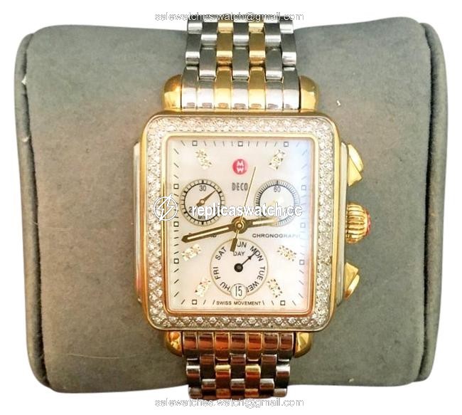 Michele Silver/Rosegold Signature Diamond Deco Two-tone Diamond Dial Deco Two-tone Bracelet Band Watch Michele Silver/Rosegold Signature Diamond Deco Two-tone Diamond Dial Deco Two-tone Bracelet Band Watch