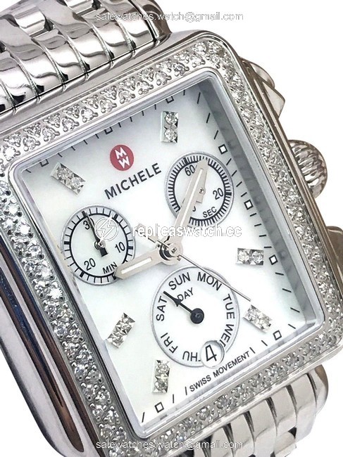 Michele Silver Deco Ladies Chronograph Mop 0.66ctw Diamond Mw06p01a1046 Watch Michele Silver Deco Ladies Chronograph Mop 0.66ctw Diamond Mw06p01a1046 Watch