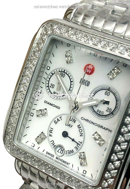 Michele Silver Deco Ladies Chronograph Mop 0.66ctw Diamond Mw06p01a1046 Watch Michele Silver Deco Ladies Chronograph Mop 0.66ctw Diamond Mw06p01a1046 Watch