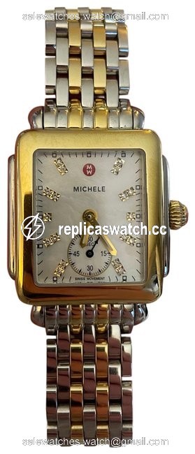 Michele Silver and Gold Deco Mid 29mm Watch Michele Silver and Gold Deco Mid 29mm Watch