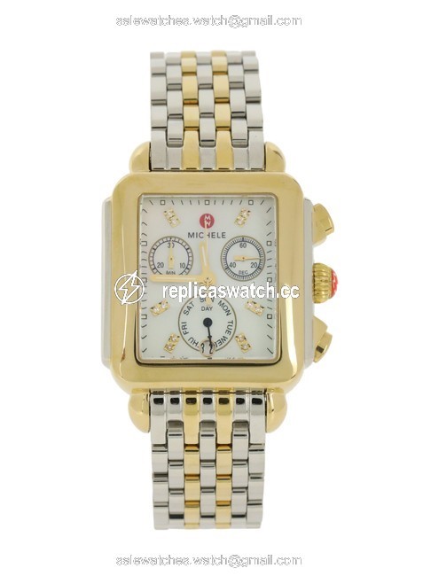 Michele Gold Deco Two-tone Stainless Steel and Plated Mother Of Pearl Watch Michele Gold Deco Two-tone Stainless Steel and Plated Mother Of Pearl Watch