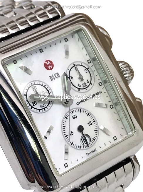 Michele Silver Deco Chronograph Swiss Quartz Mother Of Pearl Dial S\s Watch Michele Silver Deco Chronograph Swiss Quartz Mother Of Pearl Dial S\s Watch