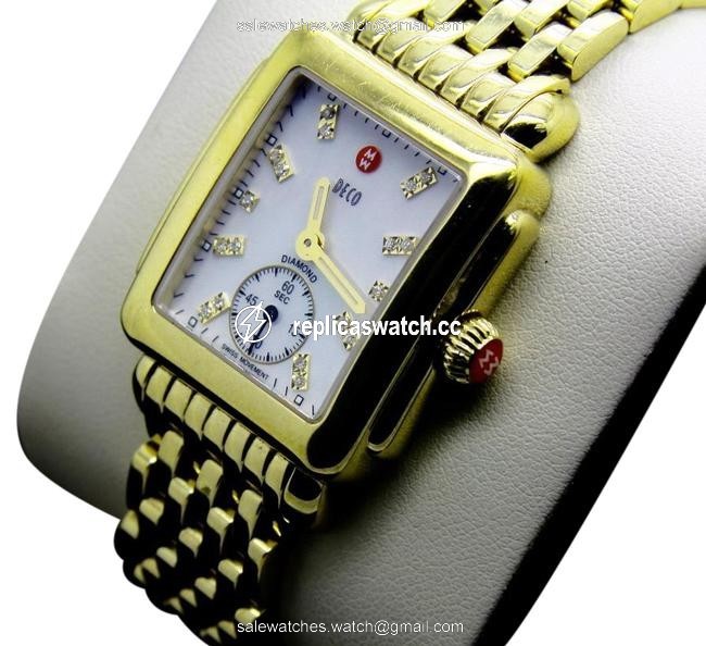 Michele Gold Mw06v00a9046 Deco 18 Diamonds 0.08ct Tw Sapphire Crystal Watch Michele Gold Mw06v00a9046 Deco 18 Diamonds 0.08ct Tw Sapphire Crystal Watch