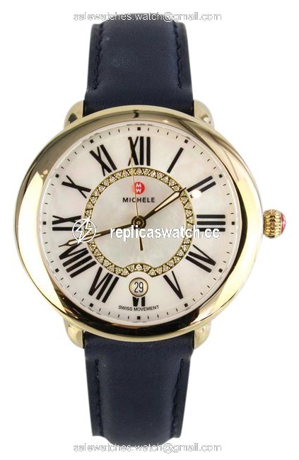 Michele Blue Gold Serein Mother Of Pearl Dial Watch Michele Blue Gold Serein Mother Of Pearl Dial Watch
