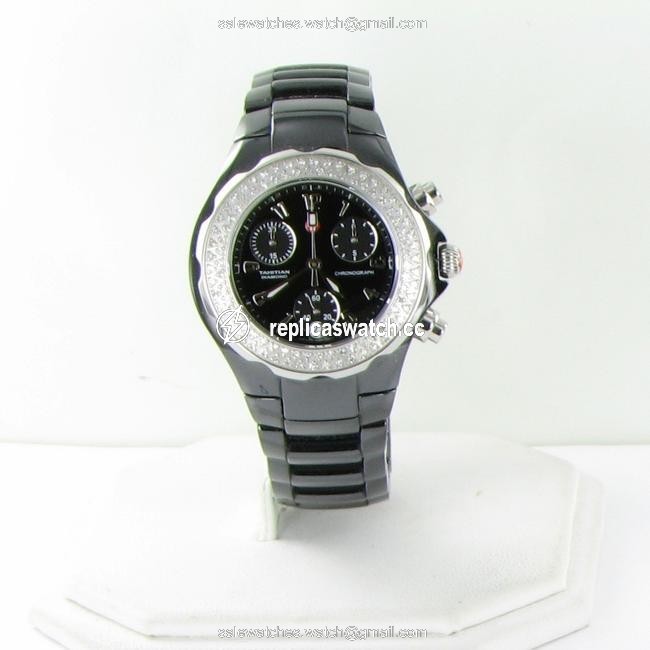 Michele Black Tahitian Ceramic Mww12a000005 Diamond Bezel Watch Michele Black Tahitian Ceramic Mww12a000005 Diamond Bezel Watch