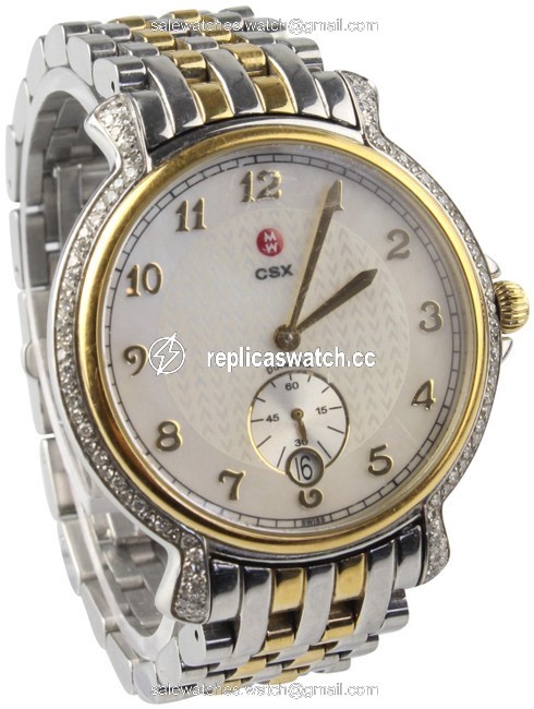 Michele Silver and Gold Two Tone Csx Round Diamond Watch Michele Silver and Gold Two Tone Csx Round Diamond Watch