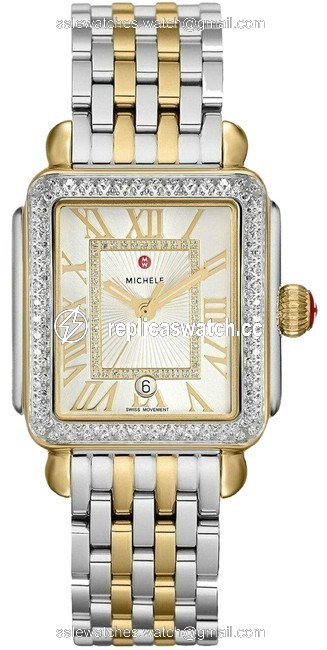 Michele Two Tone Gold Deco Madison Diamond Dial Mww06t000144 Ladies Watch Michele Two Tone Gold Deco Madison Diamond Dial Mww06t000144 Ladies Watch