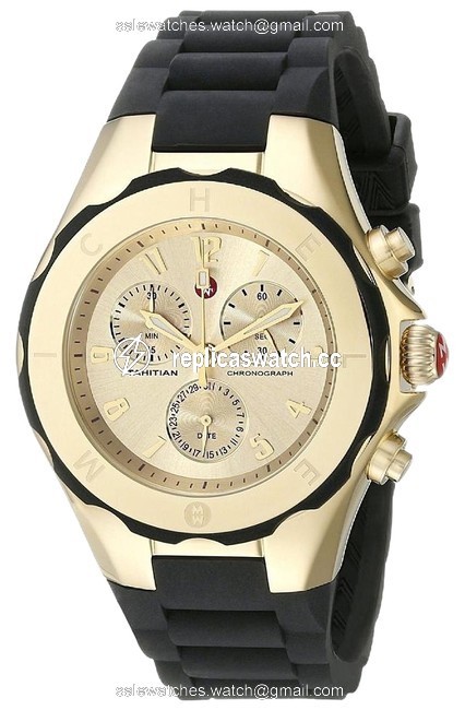 Michele Black/Gold Jelly Womens Tahitian Bean Chronograph Rubber Watch Michele Black/Gold Jelly Womens Tahitian Bean Chronograph Rubber Watch