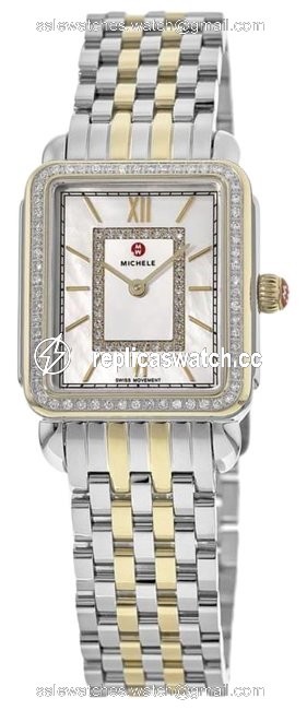 Michele Two Tone Deco Mid Stainless Mother Of Pearl Diamond Mww06i000004 Watch Michele Two Tone Deco Mid Stainless Mother Of Pearl Diamond Mww06i000004 Watch
