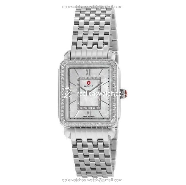 Michele Silver Deco Ii Mid Stainless Mother Of Pearl Diamond Mww06i000001 Watch Michele Silver Deco Ii Mid Stainless Mother Of Pearl Diamond Mww06i000001 Watch